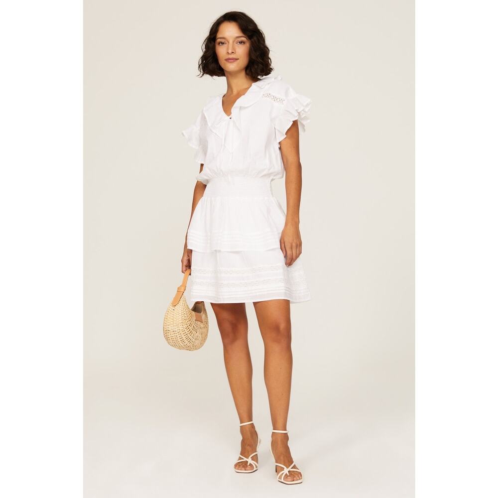 Lauren Ralph Lauren Women's Tiered Short Nizaiah Dress 12 White Ruffled Fairy